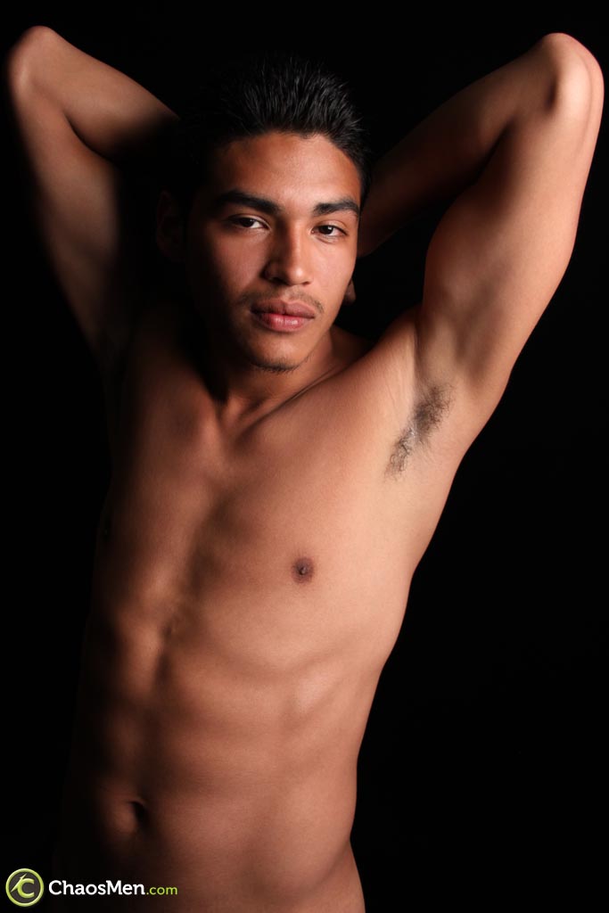 Handsome Latino Dario shows off his athletic naked body & his suckable cock  