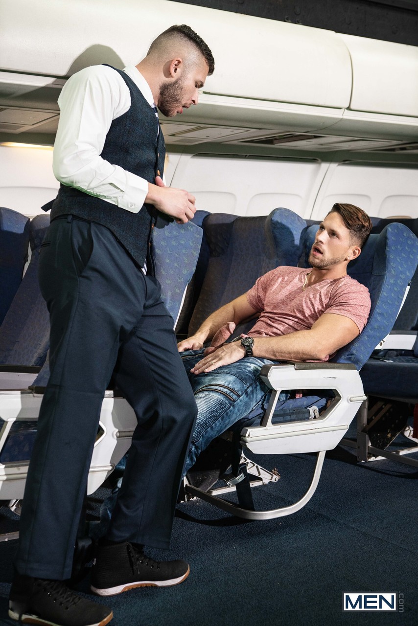 Horny Roman Todd getting fucked on the plane by gay flight attendant Devy  