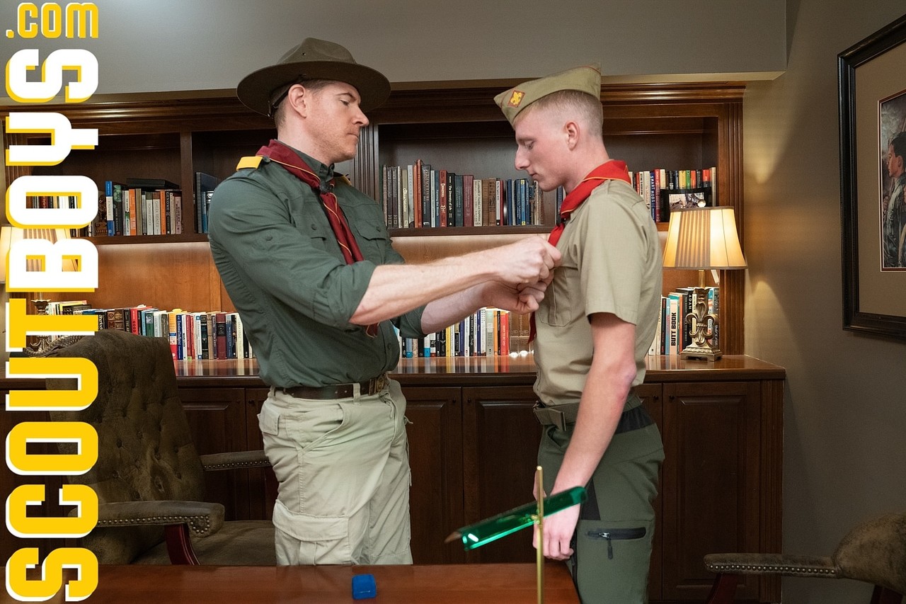 Muscular gay Scoutmaster Wolf has doggystyle anal sex  