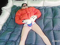 Humping Overfilled Down Comforter And Pillows While Wearing My Massive Orange Ambush Puffer