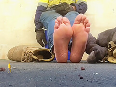 Huge Tradie Monstrous Feet! - Tiny Micro Human Man - Watch Out For The Giant Cum Load - Manlyfoot