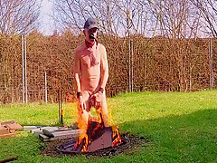 Totally Naked Gay Slave Slut Exposed In Penis Cage Outdoor Cucumber Fuck At The Campfire Bdsm 4 Min