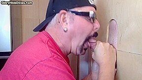 Mouthjizzed gaydaddy sucks gloryhole cock at his home