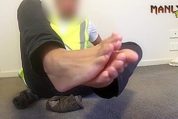 Cum Home From Work - In A Rush To Release - Cum Feet Socks Series - Manlyfoot