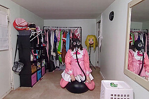 Layered Pvc Magical Girl Breaths Air From Her Suit Gasmask Breathplay